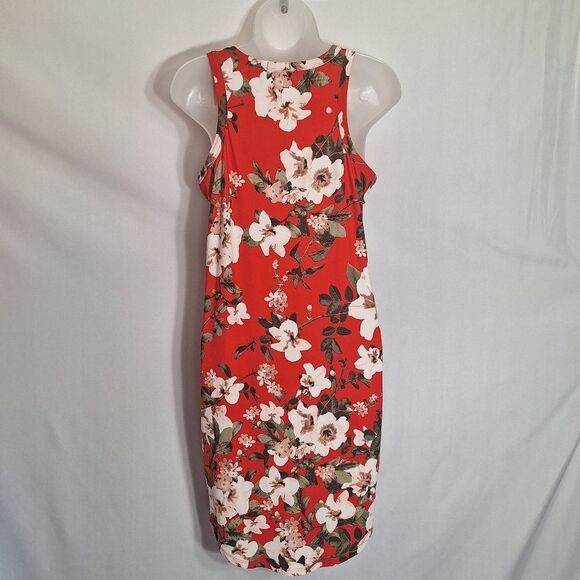 J For Justify Womens Tropical Tank Dress Red Floral Pin Up Flirty Beachy Large - Picture 5 of 8